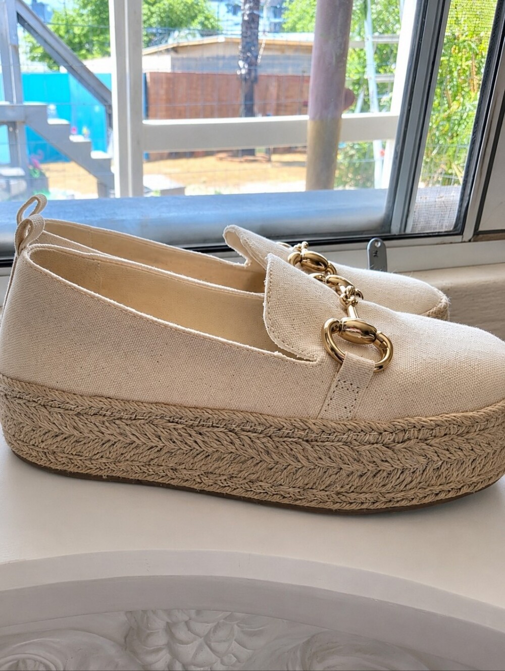 H&M Cream Canvas Espadrille Loafers with Gold Bit Size 5 - Picture 5 of 8